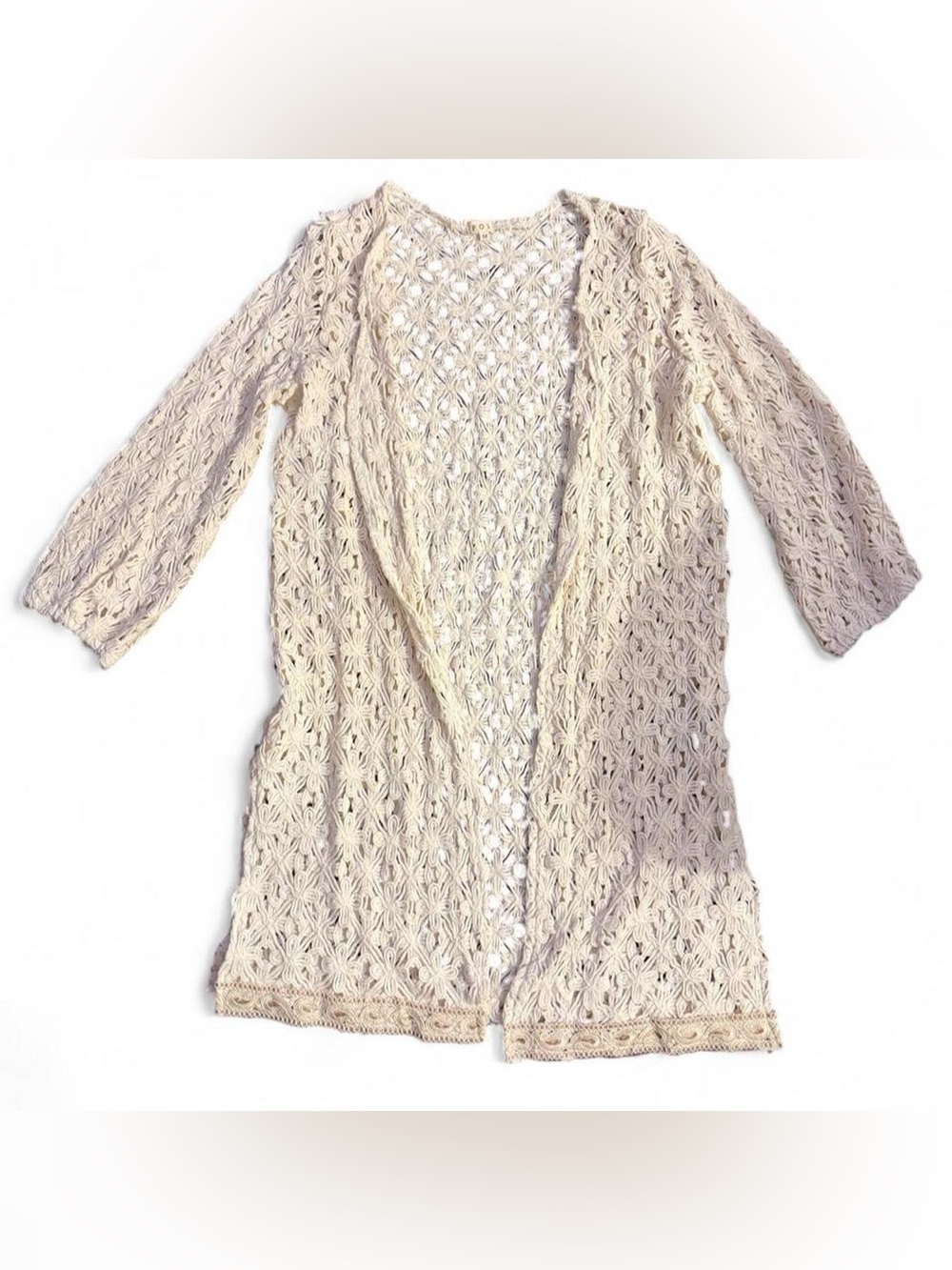 POL Open Crochet Floral Knit Top - Cream